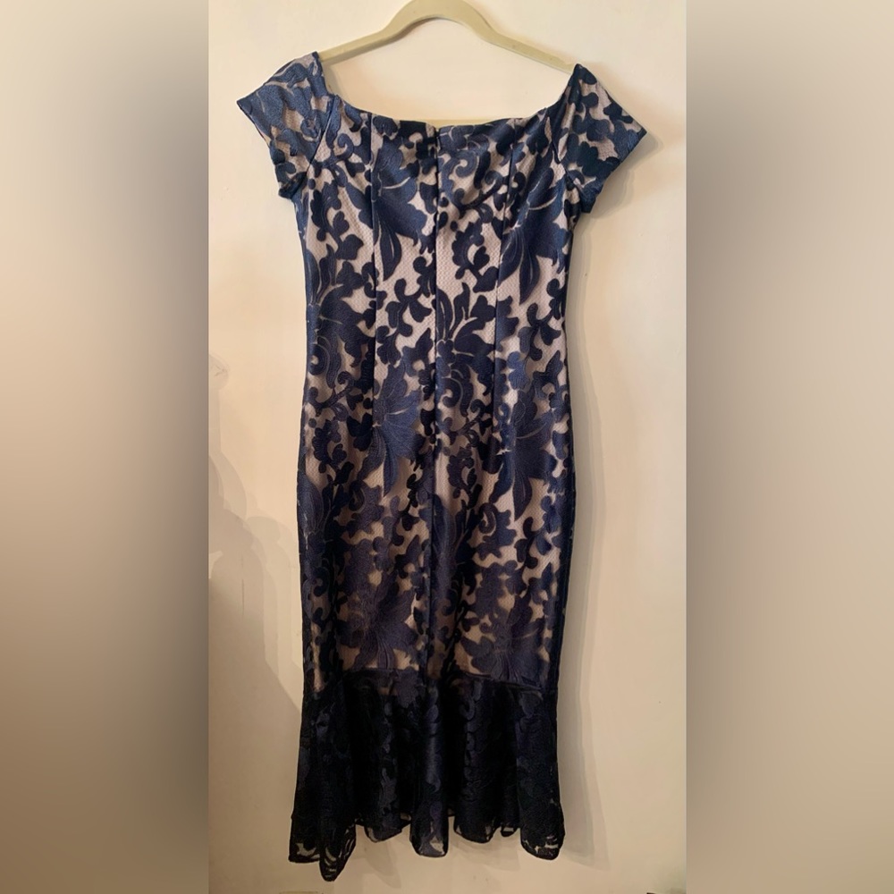 Navy Blue and Beige Lace Dress - Picture 2 of 5